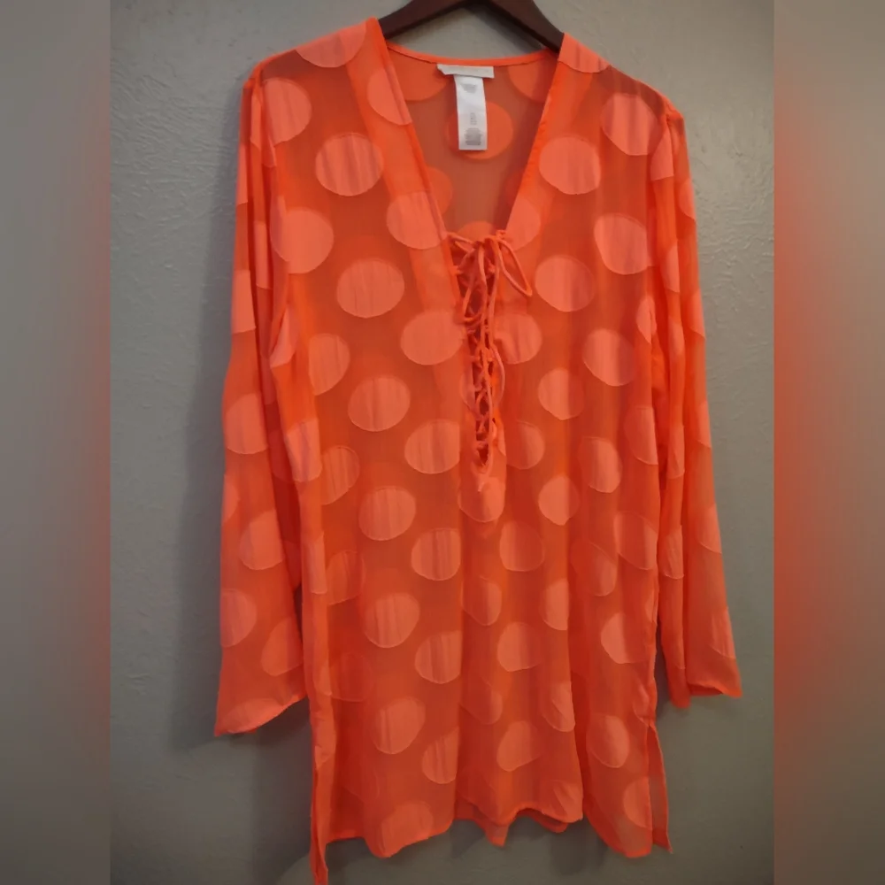 ​La Blanca Coral Neon Orange Polka Dot Sheer Swim Cover Up Size Large - Picture 3 of 11